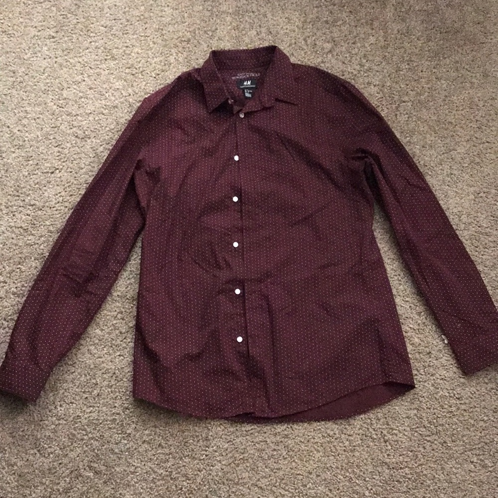 Burgundy Collar Long Sleeve Dress Shirt